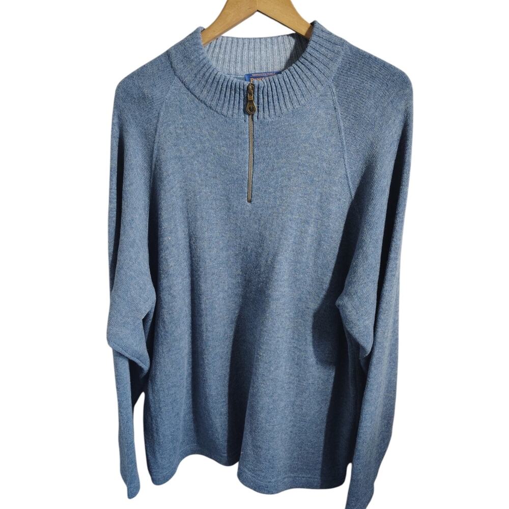 Pendleton Men’s Lambswool 1/4 Zip Sweater Large Blue Pullover Made in USA - Picture 2 of 4